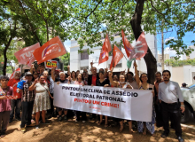 CUT-GO participa de ato contra assédio eleitoral em frente à Goiás Fomento